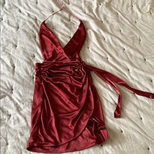 Burgundy silk mini dress (night out dress)